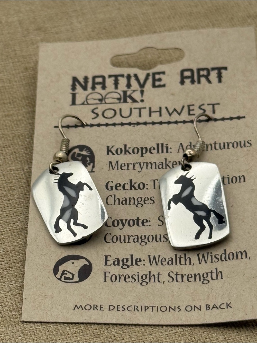 Native Silver Kokopelli Dangle Earrings with Black Motif